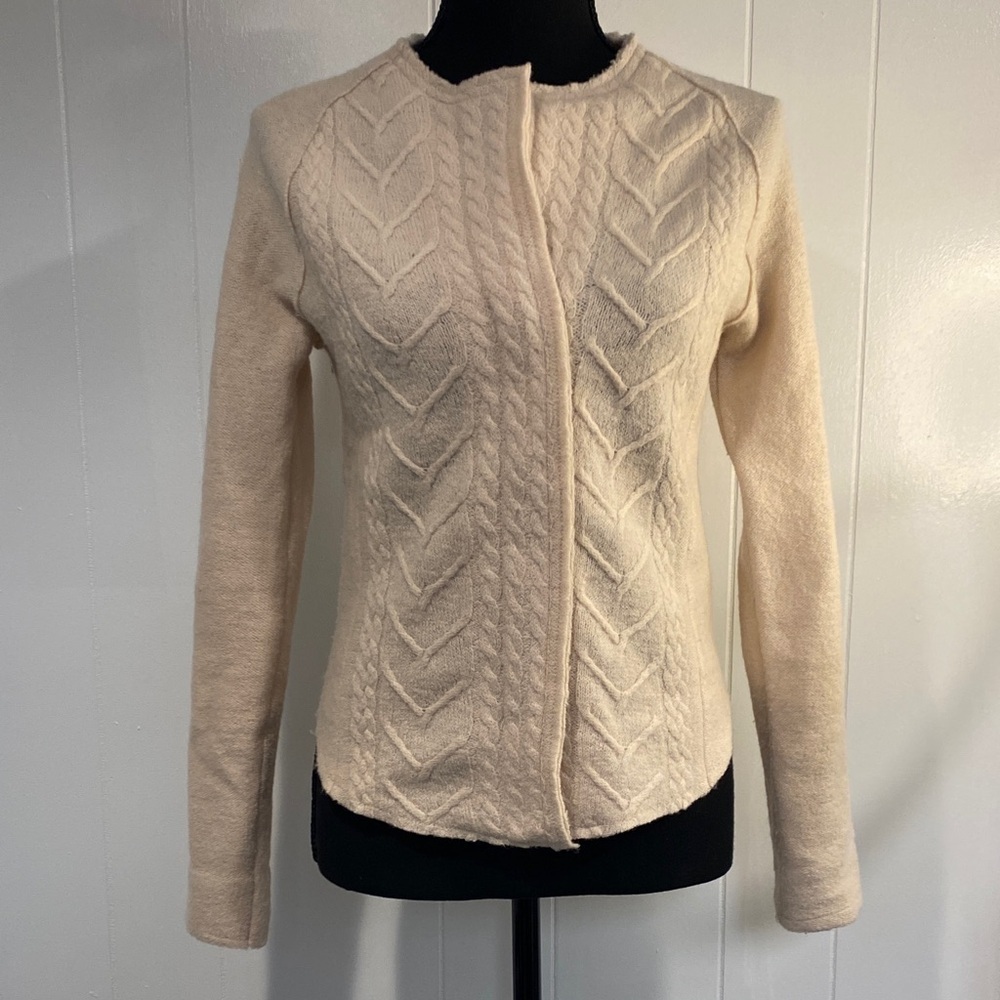 Knitted & Knotted Sweater | Anthropologie | Wool Cable Zip Front | Ivory Size XS